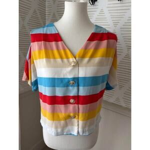 Elodie Women’s Small Rainbow Stripe Button Up Blouse